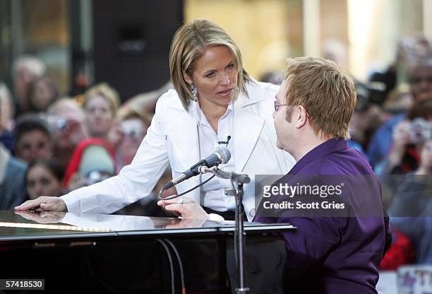 "Today" show anchor Katie Couric talks to Sir Elton John before his performance live on the NBC "Today" show Toyota Concert Series in Rockefeller...