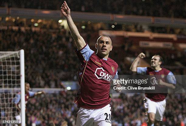 Kevin Phillips of Aston Villa celebrates his disallowed last minute goal during the Barclays Premiership match between Aston Villa and Manchester...