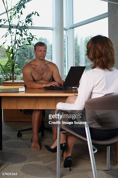 imagining the interviewer naked - interview funny stockfoto's en -beelden