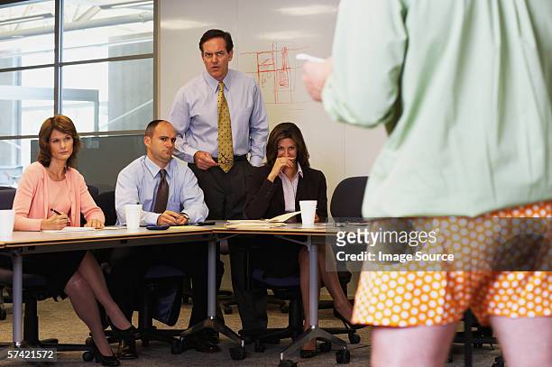 businessman giving presentation in his underwear - semi dress stock pictures, royalty-free photos & images