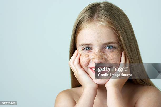 portrait of young girl - freckle girl stock pictures, royalty-free photos & images