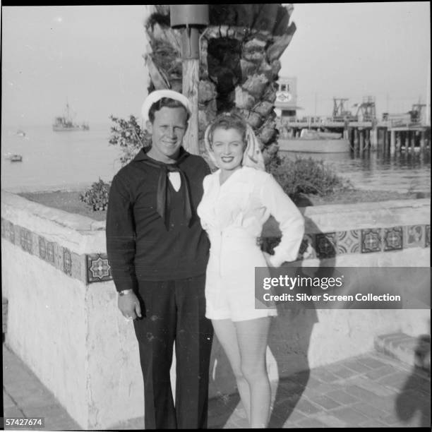 Norma Jeane Baker, future film star Marilyn Monroe , with her first husband, Merchant Marine James Dougherty in Avalon, Santa Catalina Island, circa...