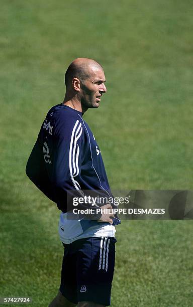 Real Madrid's French playmaker Zinedine Zidane is seen at a training session in Madrid prior to announcing his retirement from Real Madrid and the...