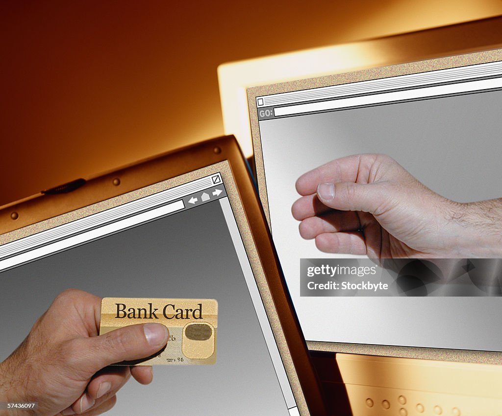 Computer screens displaying online banking