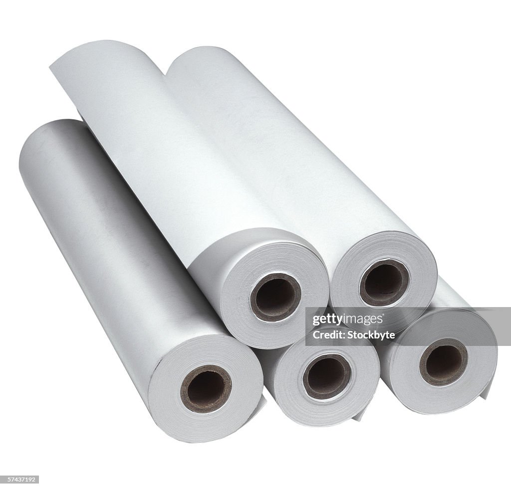 Close-up of rolls of fax paper
