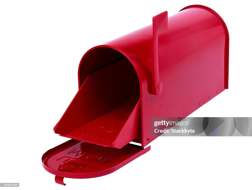 Close-up of a red empty letterbox