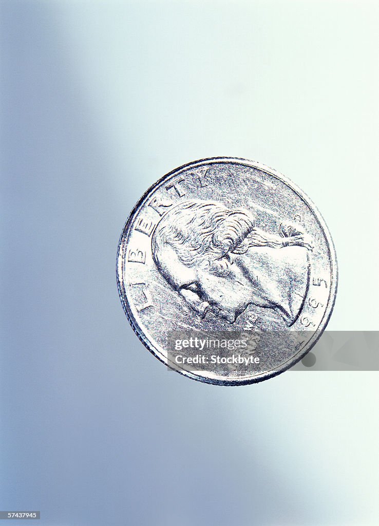 Close-up of an American quarter coin