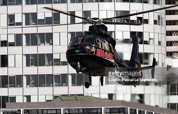 American Actor Tom Cruise arrives by Helicopter to attend the Mission: Impossible III French Premiere on April 26, 2006 in La Defense, outside Paris,...