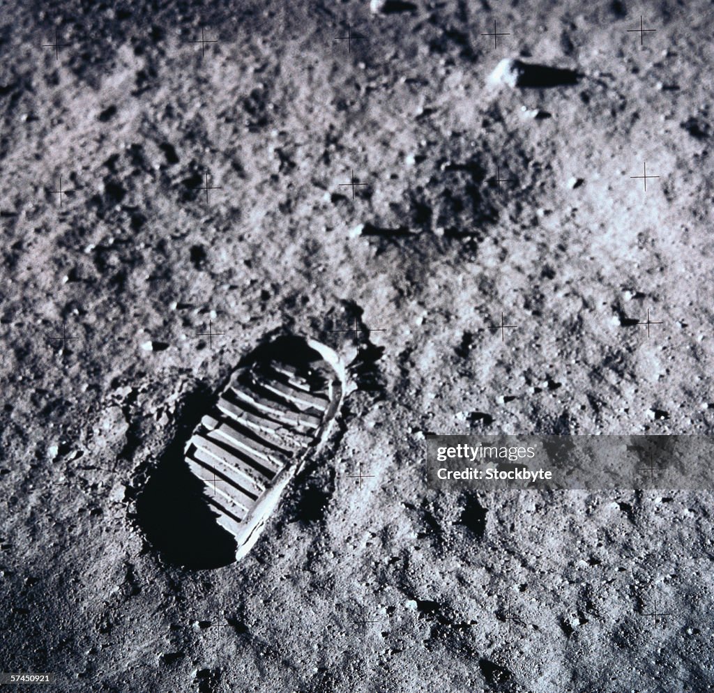 A man's footprints on the surface of the moon