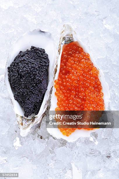 caviar on ice, elevated view - red caviar stock pictures, royalty-free photos & images