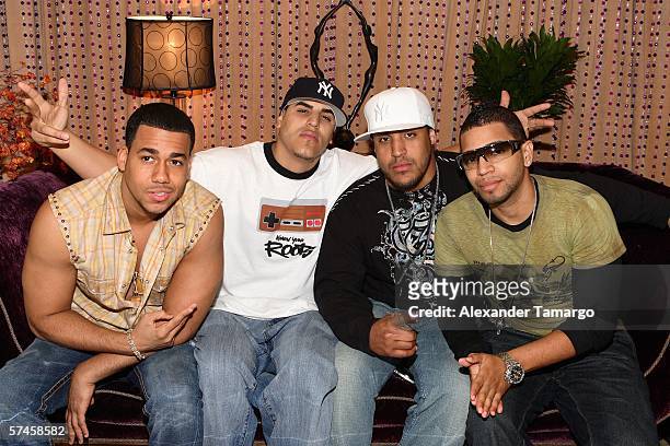 Members of the recording group Aventura pose at the celebrity gift retreat presented by Backstage Creations for the 2006 Premios Billboard at...