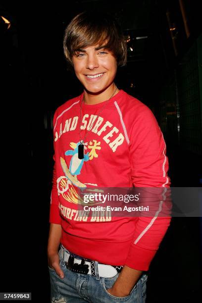 Actor Zac Efron poses backstage after his appearance on MTV Total Request Live at MTV Studios Time Square April 26, 2006 in New York City.