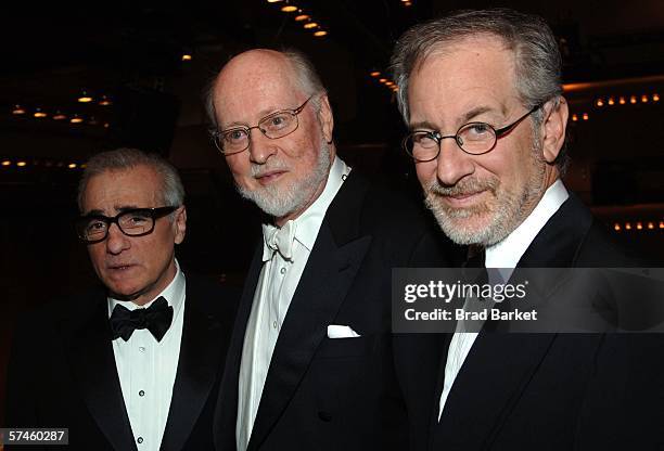 Director Martin Scorsese, conductor John Williams, and director Steven Spielberg attend the 2006 New York Philharmonic Annual Spring Gala at Avery...