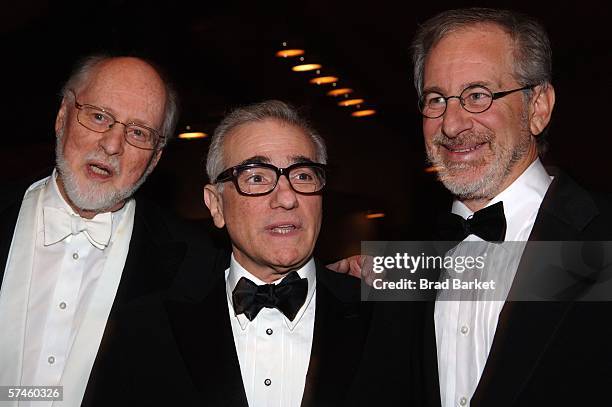 Conductor John Williams, director Martin Scorsese, and director Steven Spielberg are seen at the 2006 New York Philharmonic Annual Spring Gala at...