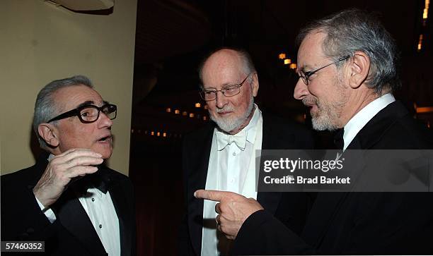 Director Martin Scorsese, conductor John Williams, and director Steven Spielberg attend the 2006 New York Philharmonic Annual Spring Gala at Avery...