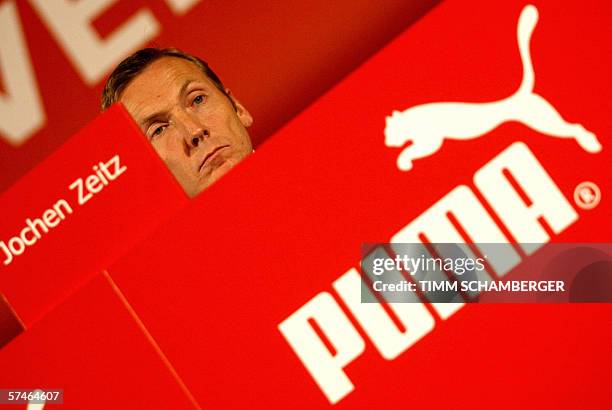 Of German sporting goods giant Puma Jochen Zeit addresses sharholders during the company's Annual General Meeting in Herzogenaurach 27 April 2006....