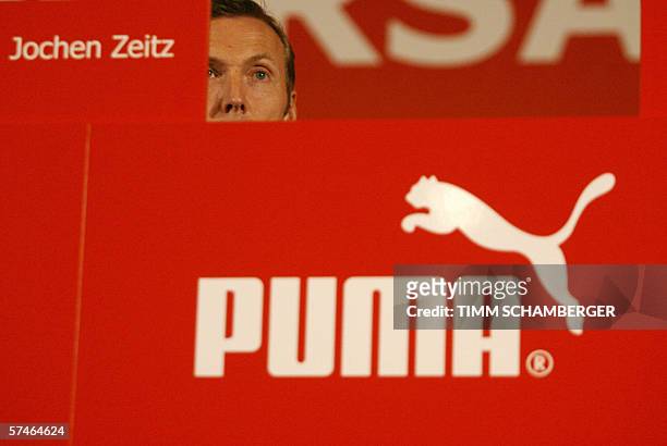Of German sporting goods giant Puma Jochen Zeit addresses shareholders during the company's Annual General Meeting in Nuremberg 27 April 2006. AFP...