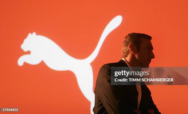 Of German sporting goods giant Puma Jochen Zeit addresses sharholders during the company's Annual General Meeting in Nuremberg 27 April 2006. AFP...