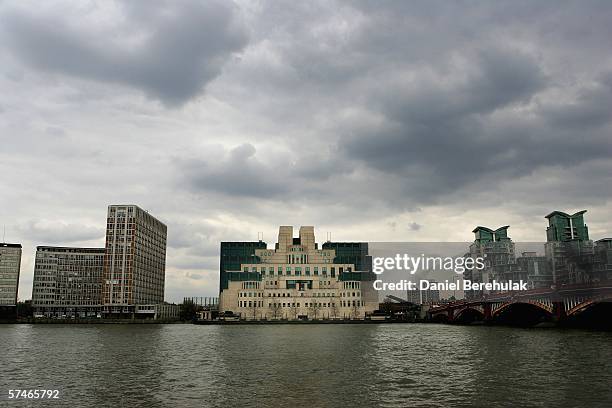 The MI6 headquarters are seen on the River Thames on April 27, 2006 in London, England. An advertisement published in a London newspaper, specified...