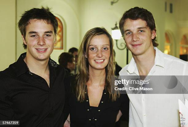 Greg Mansell, Chloe Mansell and Leo Mansell, the children of ex Formula One driver Nigel Mansell, attend a drinks reception prior to the Grand Prix...