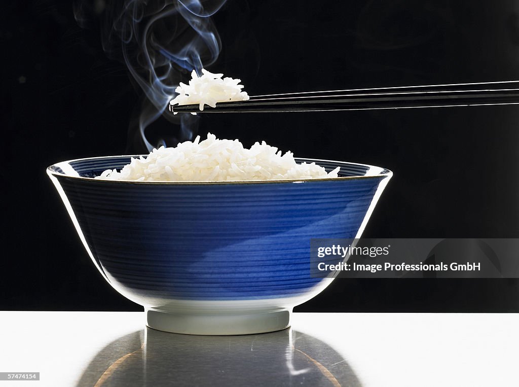 A bowl of steaming rice