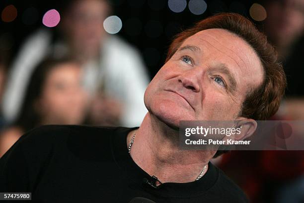 Actor Robin Williams appears onstage during MTV's Total Request Live at the MTV Times Square Studios on April 27, 2006 in New York City.