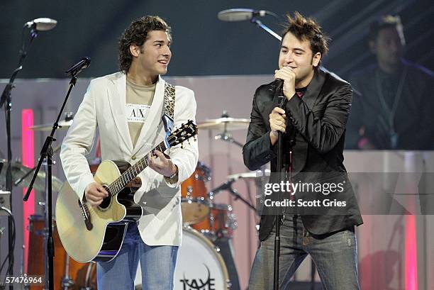 Latin pop group Reik perform onstage during the 2006 Billboard Latin Music Awards at the Seminole Hard Rock Hotel & Casino on April 27, 2006 in...