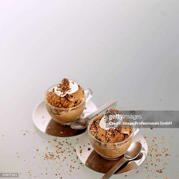 home-made mocha ice cream in glass cups with whipped cream - mocha ice cream stock pictures, royalty-free photos & images