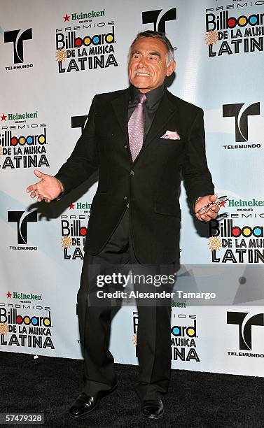 Actor Hector Suarez poses in the press room at the 2006 Billboard Latin Music Awards at the Seminole Hard Rock Hotel & Casino on April 27, 2006 in...