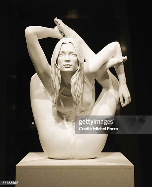 Marc Quinn's piece called 'Sphinx' which is a sculpture of supermodel Kate Moss in a yoga position - is on display at the Groningen Museum on April...