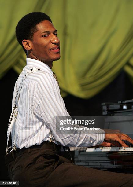 Jazz Musician Jonathan Batiste performs at the New Orleans Jazz & Heritage Festival April 28, 2006 in New Orleans, Louisiana.