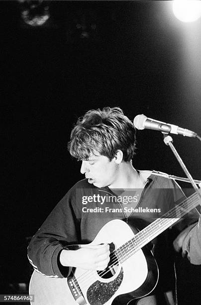 Lee Mavers, guitar and vocals, performs with the LA'S on April 19th 1991 during World Roots festival at the Melkweg in Amsterdam, the Netherlands.