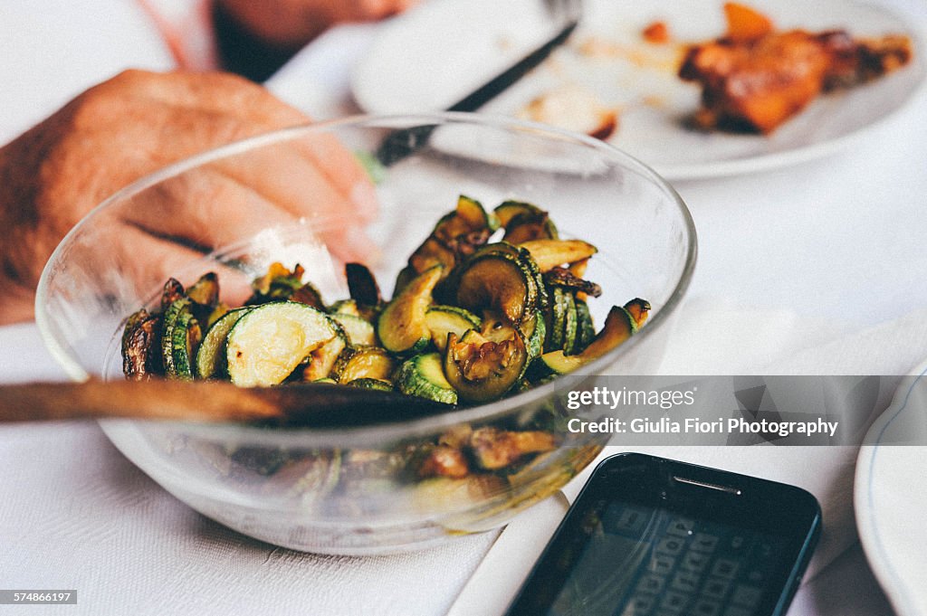 Bowl of sauteed courgettes