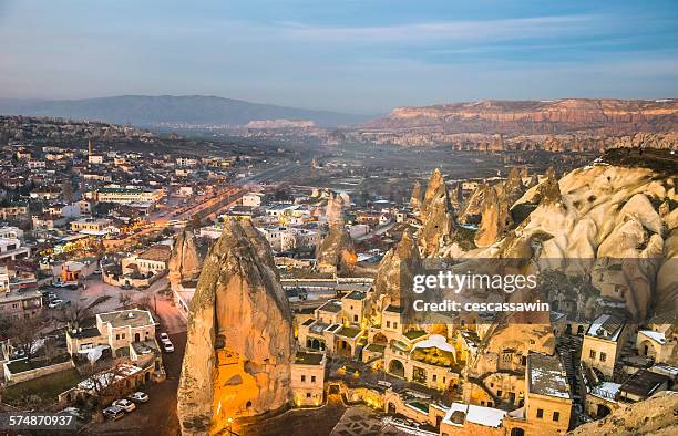 goreme at dusk, cappadocia - göreme stock-fotos und bilder