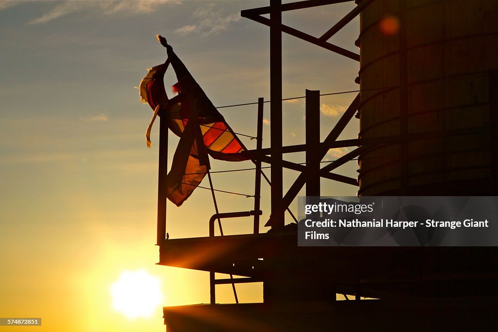 American flag at sunset
