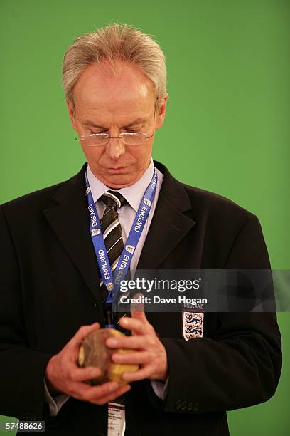 England football team manager Sven-Goran Eriksson lookalike Derek Williams is filmed for the video to accompany an England World Cup song "Who Do You...