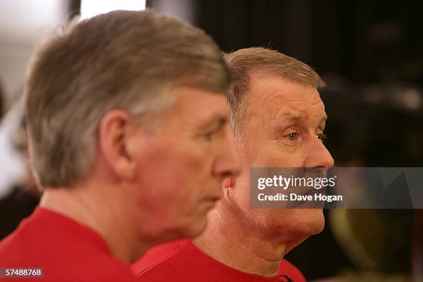 Members of the 1966 England World Cup team Sir Geoff Hurst and Martin Peters are filmed for the video to accompany an England World Cup song "Who Do...