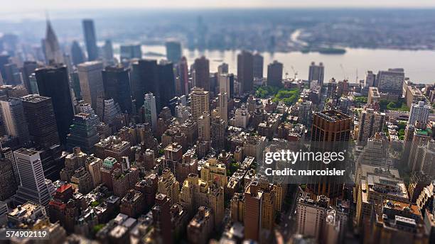 aerial view of manhattan, new york, usa - tilt shift stock pictures, royalty-free photos & images