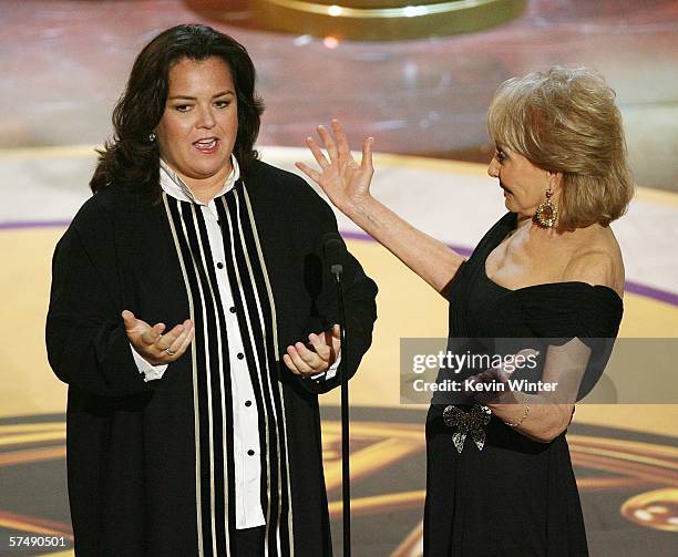 Future host of "The View" Rosie O'Donnell and television personality Barbara Walters onstage during the 33rd Annual Daytime Emmy Awards held at the...