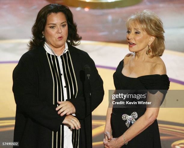 Future host of "The View" Rosie O'Donnell and television personality Barbara Walters onstage during the 33rd Annual Daytime Emmy Awards held at the...