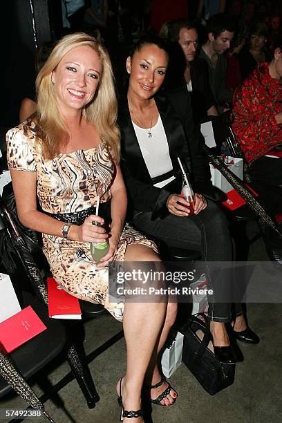 Media personality Amber Petty and shoes fashion designer Terry Biviano attends the Leona Edmiston fashion show during the Mercedes Australian Fashion...
