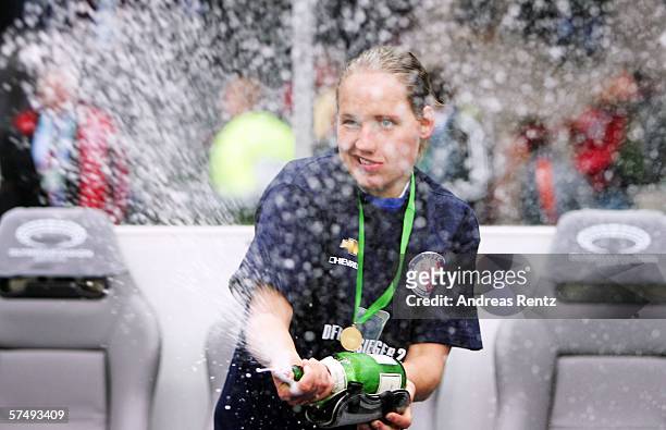 Player of Potsdam celebrates winning the Women's DFB German Cup final between 1.FFC Turbine Potsdam and 1.FFC Frankfurt at the Olympic Stadium on...