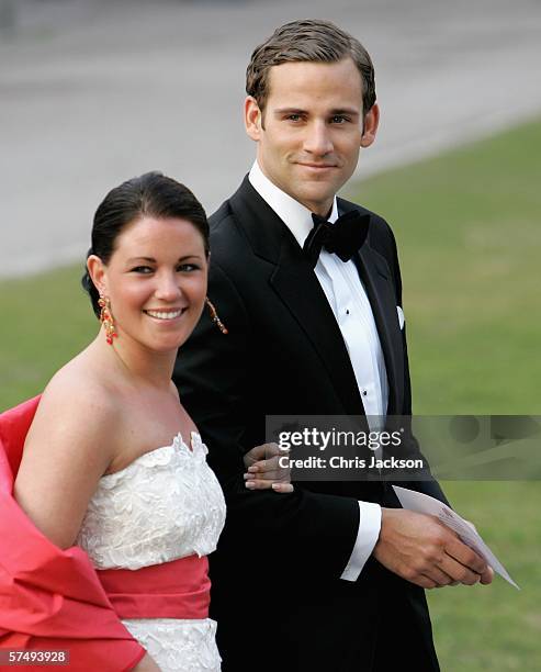 Jonas Bergstrom, boyfriend of Swedish Crown Princess Madeleine, arrives with Emma Pernald, girlfriend of Swedish Prince Carl Philip, for H.M. King...