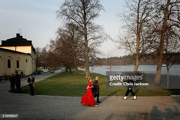 Guests arrive for H.M. King Carl XVI Gustaf's private dinner to celebrate his 60th Birthday at Drottningholm Palace on April 29, 2006 in Stockholm,...