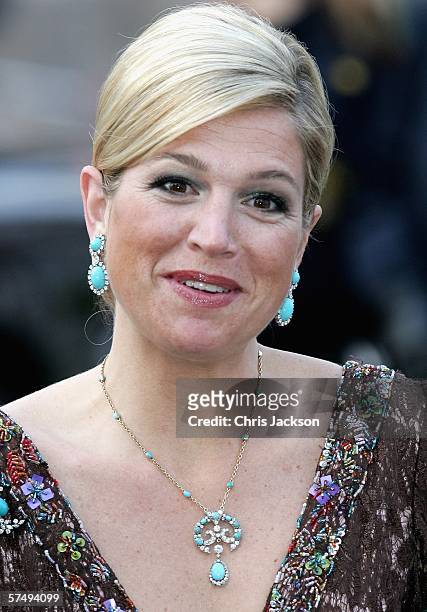 Princess Maxima of the Netherlands arrives for H.M. King Carl XVI Gustaf's private dinner to celebrate his 60th Birthday at Drottningholm Palace on...