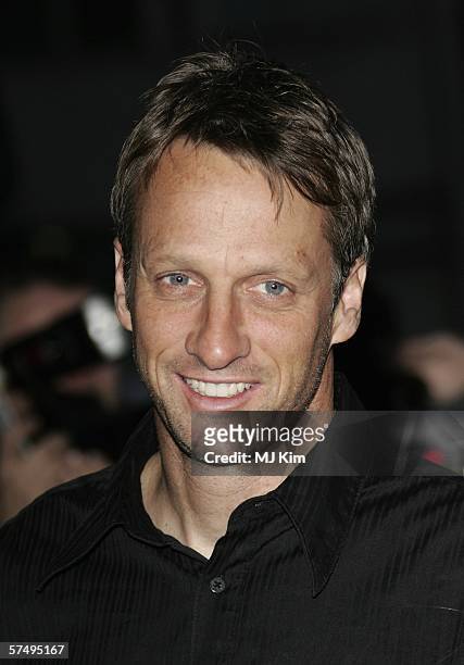 Actor Tony Hawk arrives at Gumball 3000: film premiere & 2006 rally launch party at Savoy Place on April 29, 2006 in London, England.
