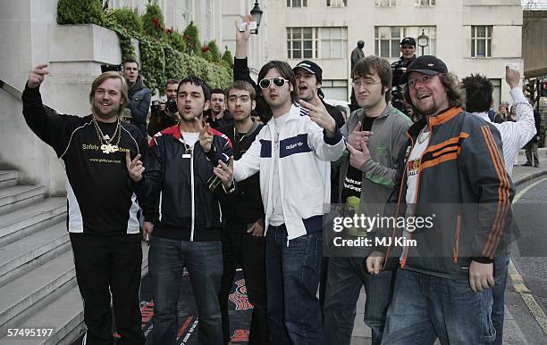 Pop band Goldie Lookin' Chain arrive at Gumball 3000: film premiere & 2006 rally launch party at Savoy Place on April 29, 2006 in London, England.