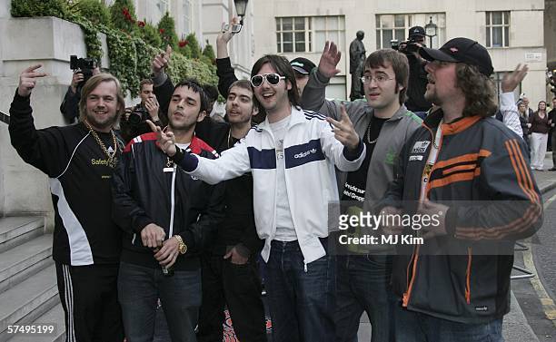 Pop band Goldie Lookin' Chain arrive at Gumball 3000: film premiere & 2006 rally launch party at Savoy Place on April 29, 2006 in London, England.