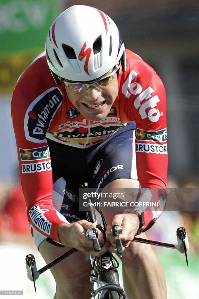 Cadel Evans of Australia vies to win the