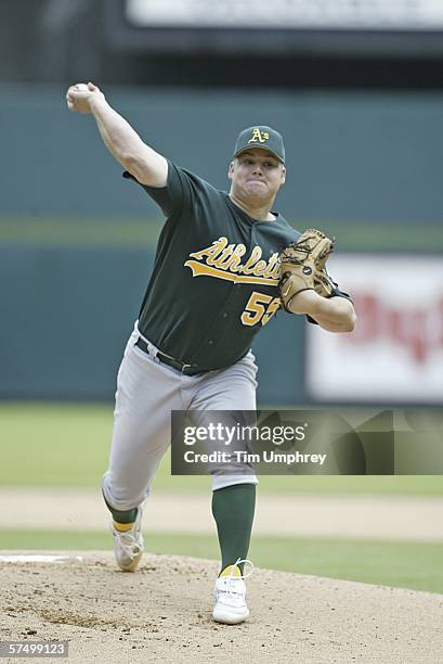 Joe Blanton of the Oakland Athletics pitches in a game against the Kansas City Royals on April 30, 2006 at Kauffman Stadium in Kansas City, Missouri.